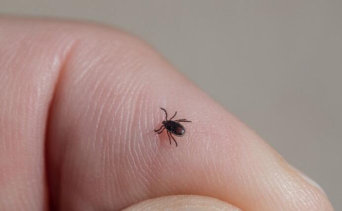 A small tick on a human finger